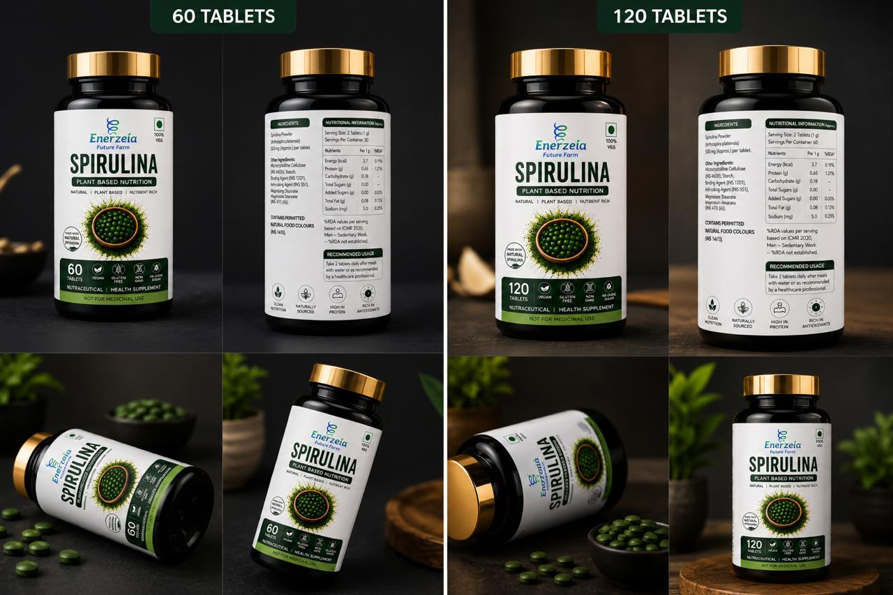 Enerzeia Future Farm spirulina tablets packaging preview